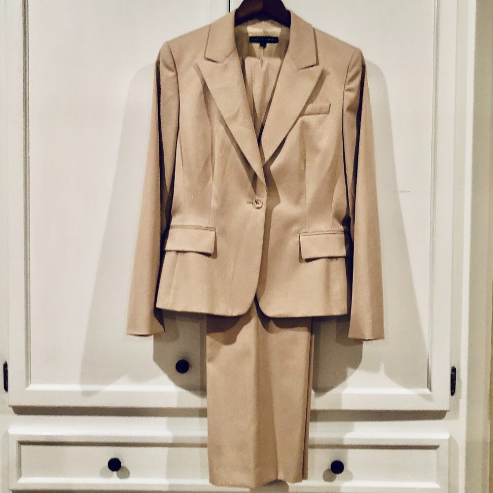Isabella DeMarco pinstriped pantsuit with shimmer